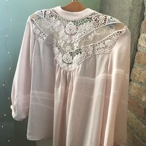 A. Byer Boho High Neck Blouse in Floral Pink